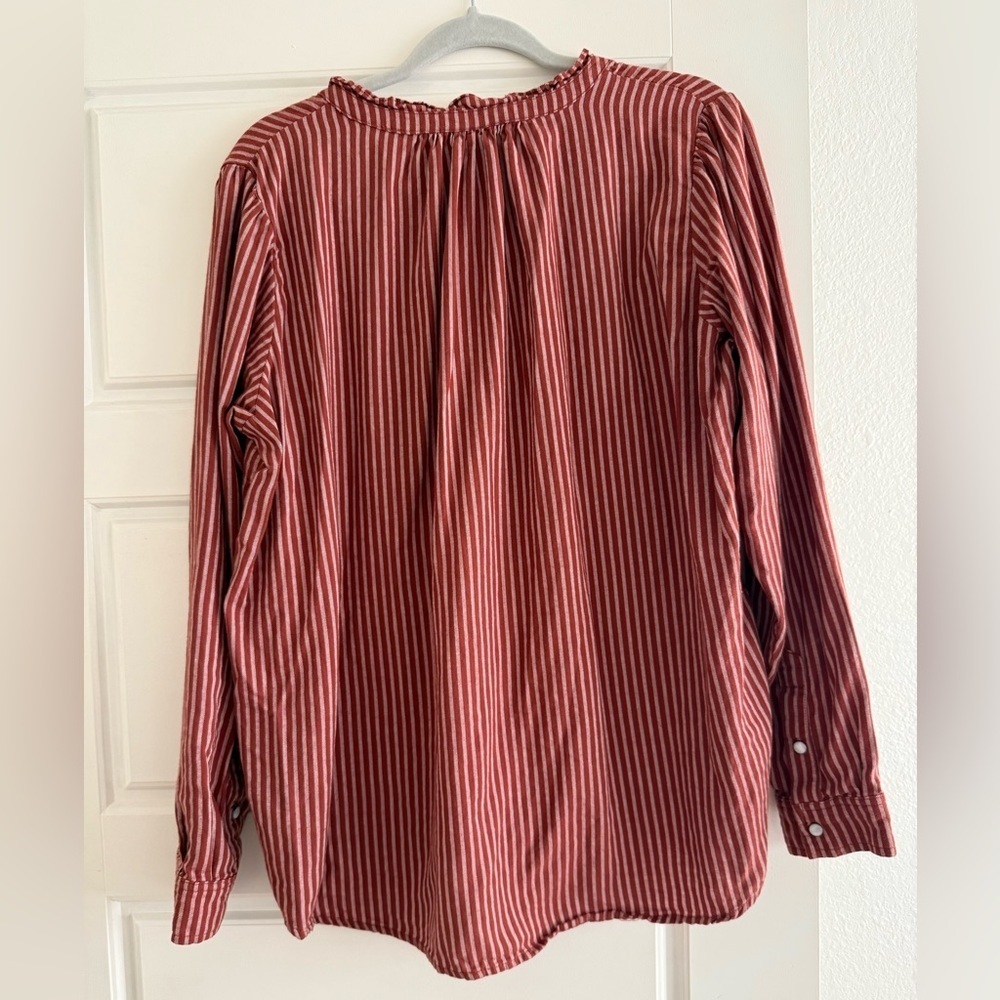 Knox Rose Burgunday Striped Button Snap Top Size XL - Picture 4 of 5